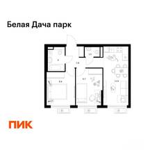 ЖК «Белая Дача парк», планировка 2-комнатной квартиры, 45.80 м²