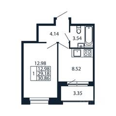 ЖК «Полис Новоселье», планировка 1-комнатной квартиры, 30.58 м²
