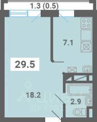 МЖК «Южная Долина», планировка 1-комнатной квартиры, 29.50 м²