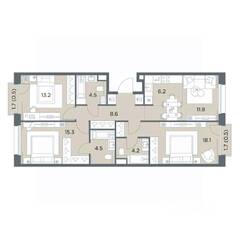 ЖК «Станиславский», планировка 4-комнатной квартиры, 87.40 м²