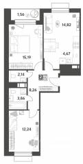 ЖК Арт-квартал «Публицист», планировка 2-комнатной квартиры, 62.74 м²