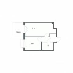 ЖК «Парусная 1», планировка 1-комнатной квартиры, 40.80 м²