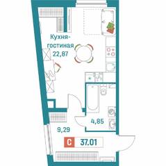 ЖК «Графика», планировка студии, 37.01 м²