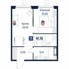 ЖК «Максималист», планировка 1-комнатной квартиры, 41.15 м²