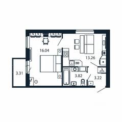 ЖК «Полис ЛАВрики», планировка 1-комнатной квартиры, 35.40 м²