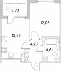 ЖК «Югтаун. Олимпийские кварталы», планировка 1-комнатной квартиры, 34.98 м²