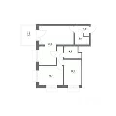 ЖК «Парусная 1», планировка 2-комнатной квартиры, 66.20 м²