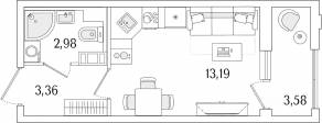 ЖК «Гранат», планировка студии, 21.32 м²