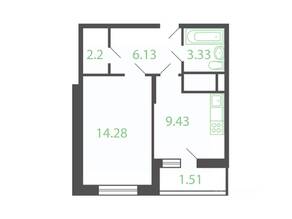 Квартал «Новые Котельники», планировка 1-комнатной квартиры, 35.20 м²