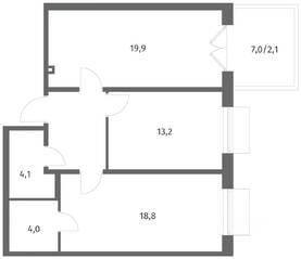 ЖК «Парусная 1», планировка 2-комнатной квартиры, 69.10 м²