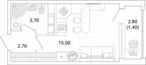 ЖК «Тайм Сквер», планировка студии, 22.80 м²