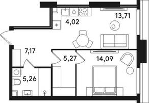 ЖК «Солос», планировка 1-комнатной квартиры, 49.52 м²