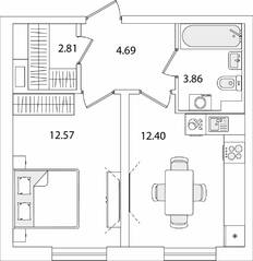 ЖК «Кинопарк», планировка 1-комнатной квартиры, 36.33 м²