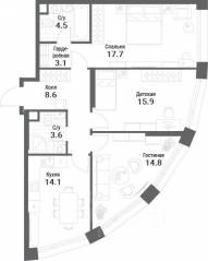 ЖК «Nagatino i-Land», планировка 3-комнатной квартиры, 82.30 м²