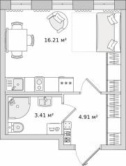 ЖК «Мурино Space», планировка студии, 24.30 м²