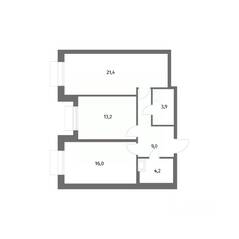 ЖК «Парусная 1», планировка 2-комнатной квартиры, 67.70 м²