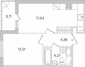 ЖК «Ясно. Янино», планировка 1-комнатной квартиры, 39.54 м²