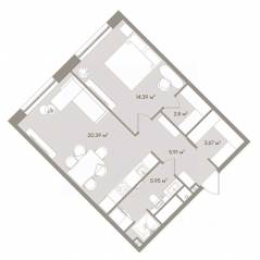 Апарт-комплекс «D'oro Mille», планировка 2-комнатной квартиры, 53.10 м²