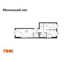 ЖК «Митинский лес», планировка 2-комнатной квартиры, 58.20 м²