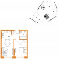 ЖК «Страна.Парковая», планировка 1-комнатной квартиры, 42.31 м²