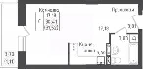 ЖК «Зеленый Оазис-Город», планировка студии, 31.52 м²