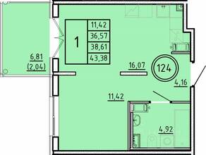 МЖК «Образцовый квартал 16», планировка 1-комнатной квартиры, 36.57 м²