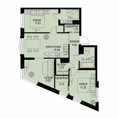 ЖК «ID Murino III», планировка 3-комнатной квартиры, 67.88 м²
