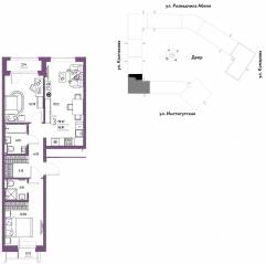 ЖК «Страна.Парковая», планировка 3-комнатной квартиры, 59.67 м²