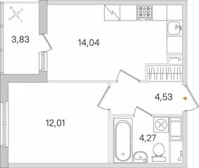 ЖК «Ясно. Янино», планировка 1-комнатной квартиры, 36.77 м²