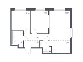 ЖК «Новые Лаврики», планировка 2-комнатной квартиры, 58.82 м²