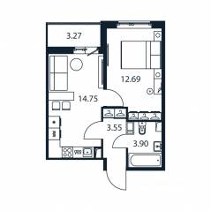 ЖК «Полис ЛАВрики», планировка 1-комнатной квартиры, 34.40 м²
