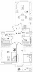 ЖК «Кинопарк», планировка 2-комнатной квартиры, 58.12 м²
