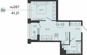 ЖК «Bashni Element», планировка 1-комнатной квартиры, 41.21 м²