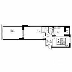 ЖК «Космос», планировка 2-комнатной квартиры, 67.80 м²