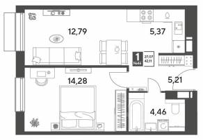 ЖК Арт-квартал «Публицист», планировка 1-комнатной квартиры, 42.11 м²