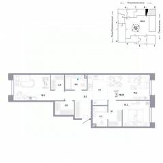 ЖК «Страна.Озерная», планировка 3-комнатной квартиры, 78.20 м²