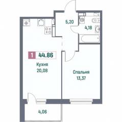 ЖК «Фотограф», планировка 1-комнатной квартиры, 45.12 м²