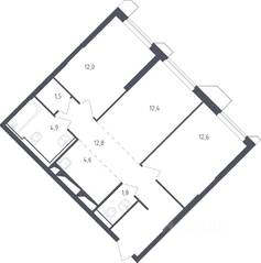 Апарт-комплекс «Sky Sputnik», планировка 2-комнатной квартиры, 62.00 м²