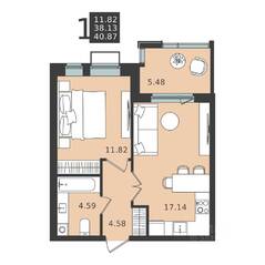ЖК «Мишино-2», планировка 1-комнатной квартиры, 40.87 м²