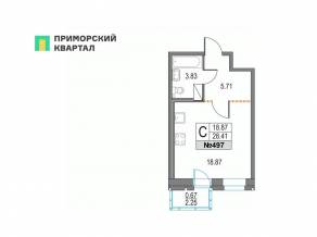 ЖК «Приморский квартал», планировка студии, 28.41 м²