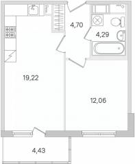 ЖК «Ясно. Янино», планировка 1-комнатной квартиры, 41.60 м²