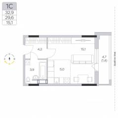 ЖК «Пироговская Ривьера», планировка студии, 29.80 м²