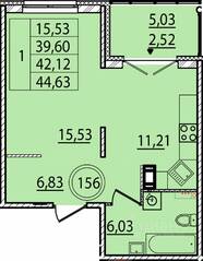 МЖК «Образцовый квартал 15», планировка 1-комнатной квартиры, 39.60 м²