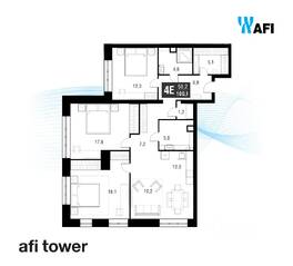 ЖК «AFI Tower», планировка 4-комнатной квартиры, 100.40 м²