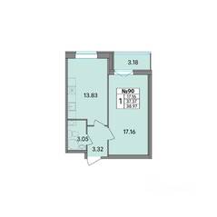 ЖК «Рождественский квартал», планировка 1-комнатной квартиры, 38.96 м²