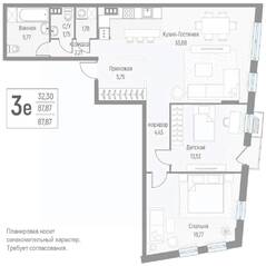 МЖК «Эльйон», планировка 3-комнатной квартиры, 88.40 м²