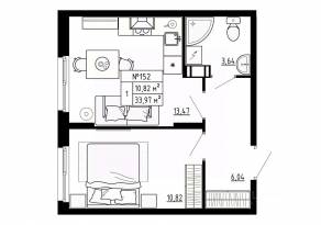 МЖК «Аннино Сити», планировка 1-комнатной квартиры, 33.97 м²