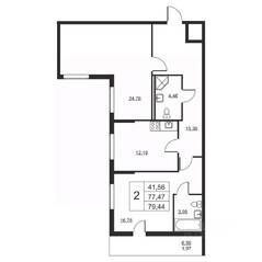 ЖК «Высота» (Бугры), планировка 2-комнатной квартиры, 79.44 м²