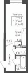 ЖК «Зеленый Оазис-Город», планировка студии, 25.49 м²