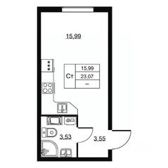 ЖК «Перспектива», планировка студии, 23.07 м²